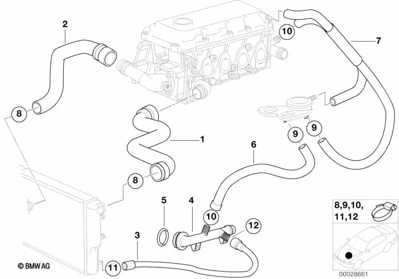 Manguera de Agua para BMW Serie 3 E36 (OEM 11537500331). Original BMW.