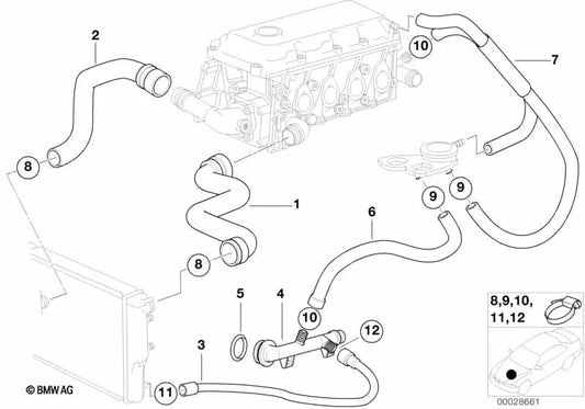 Water Hose for BMW 3 Series E36 (OEM 11537500331). Original BMW.