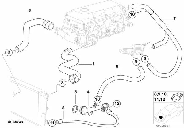 Manguera de Agua para BMW Serie 3 E36 (OEM 11537500331). Original BMW.