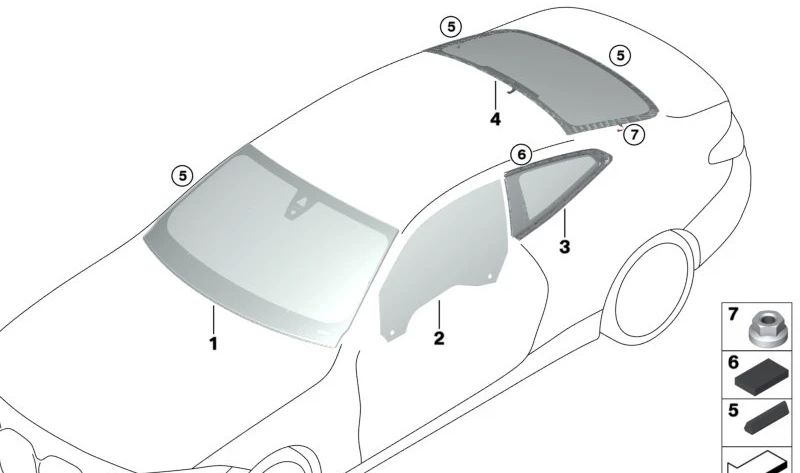 Cristal lateral puerta para BMW G23, G83 (OEM 51337955246). Original BMW