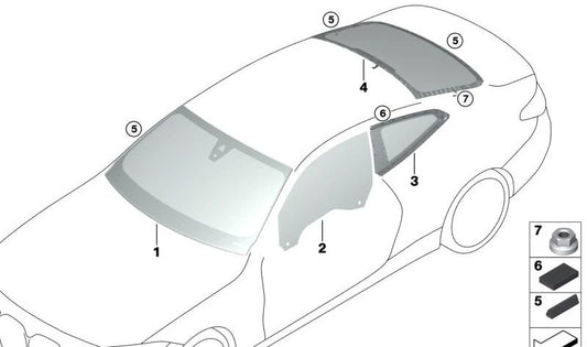 Cristal lateral puerta para BMW G23, G83 (OEM 51337955246). Original BMW