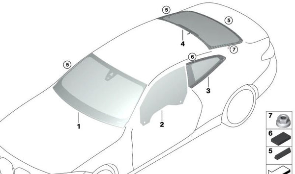 Cristal lateral de puerta OEM 51337955245 para BMW G23, G83. Original BMW.