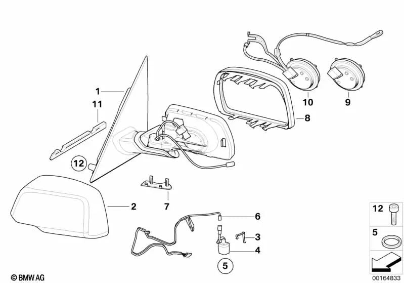 Tapa cubreespejo exterior imprimada derecha para BMW E83, E83N (OEM 51163412282). Original BMW