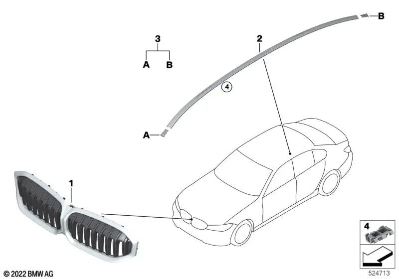 Parrilla Decorativa Frontal para BMW G20N, G21N, G28N (OEM 51115A1BFA6). Original BMW