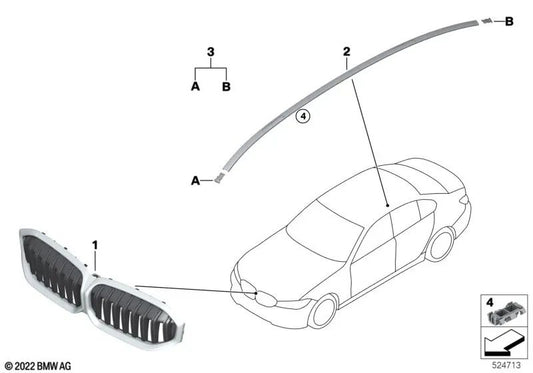 Parrilla Decorativa Frontal para BMW G20N, G21N, G28N (OEM 51115A1BFA6). Original BMW