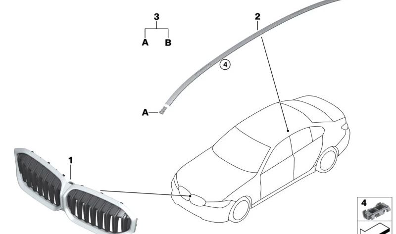 Rejilla Decorativa Frontal para BMW Serie 3 G20N, G21N, G28N (OEM 51135A357F7). Original BMW