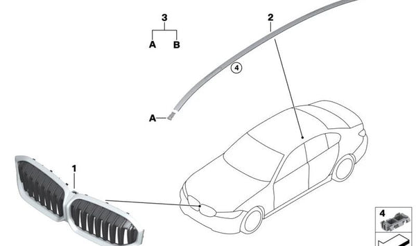 Rejilla Decorativa Frontal para BMW Serie 3 G20N, G21N, G28N (OEM 51135A357F7). Original BMW