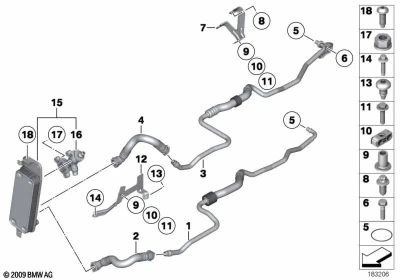 Tubería de retorno del enfriador de aceite para BMW F01N, F02N (OEM 17227619773). Original BMW