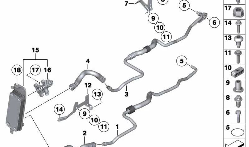 Tubería de aceite del radiador OEM 17227575455 para BMW F01, F02. Original BMW