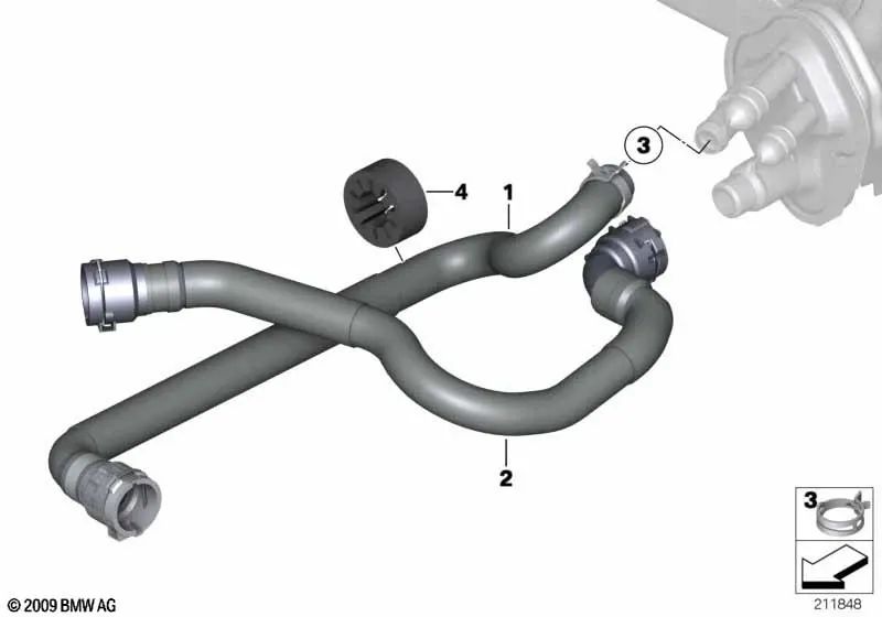 Manguera de Retorno del Motor del Radiador para BMW E90, E90N, E91, E91N, E92, E92N (OEM 64219176875). Original BMW.