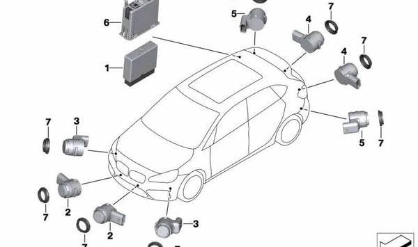 Sensor de Ultrasonidos Gris Atlántico para BMW Serie 2 F45, F46, F45N, F46N (OEM 66209336916). Original BMW