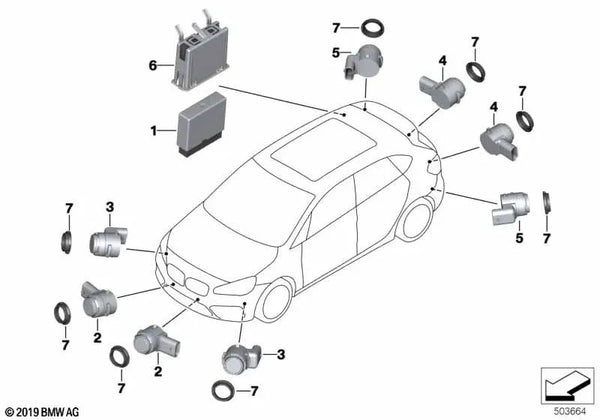 Sensor de Ultrasonido Sparkling Brown para BMW F45, F46, F48, F48N, F15 (OEM 66209283764). Original BMW