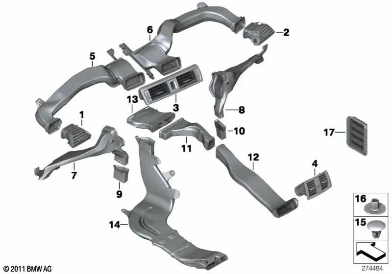 Conducto de aire frío izquierdo para BMW F20, F21, F22, F23, F87 (OEM 64229226007). Original BMW.