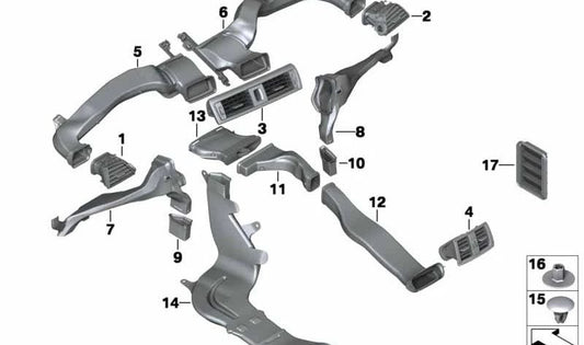 Izquierdo iz con condotto di riscaldamento posteriore OEM 64227302851 per BMW F20, F21, F22, F23, F87. BMW originale.