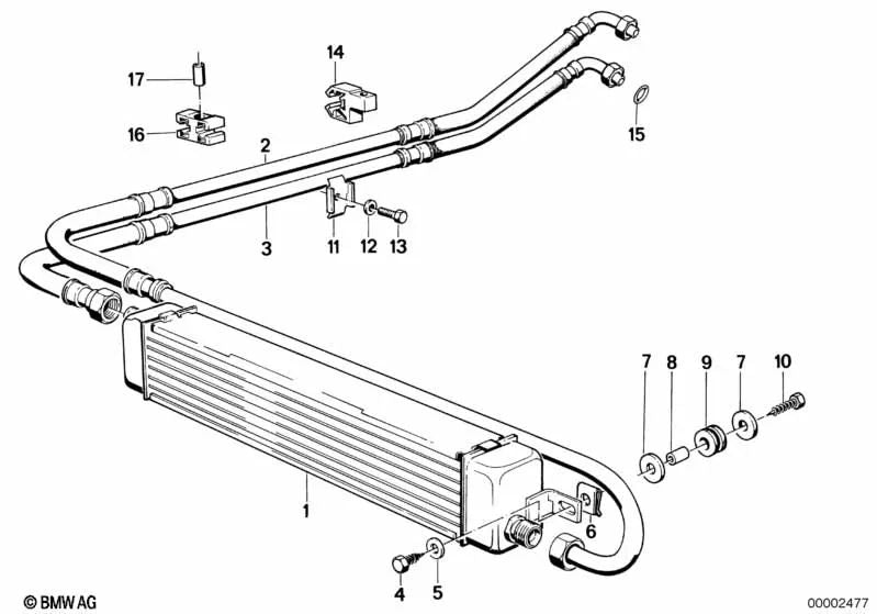 Conducto de enfriamiento de aceite para BMW Serie 3 E30 (OEM 17212226231). Original BMW.