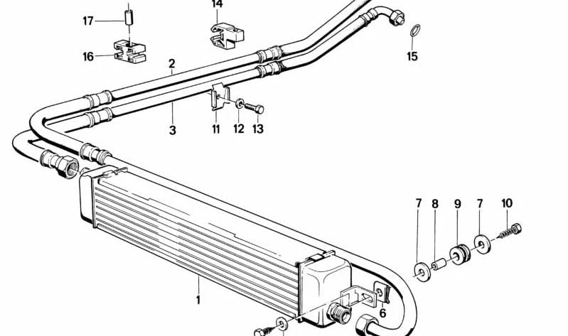 Conducción de aceite del radiador para BMW Serie 3 E30 (OEM 17211707863). Original BMW.