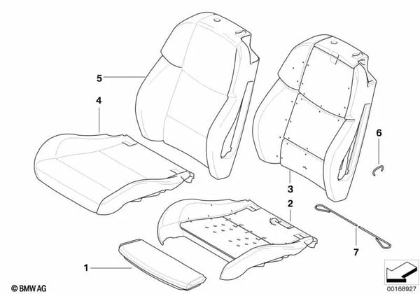 Fundas del asiento de cuero derecho para BMW E93, E93N (OEM 52108038626). Original BMW.