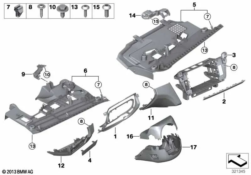 Revestimiento I-Tafel izquierda para BMW F06, F12, F13 (OEM 51459197683). Original BMW.