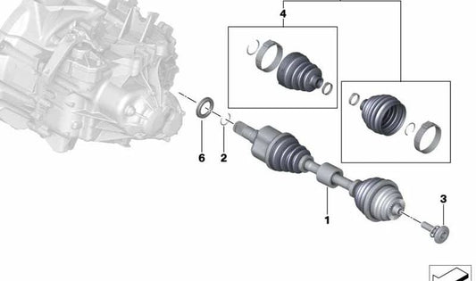 Eje de transmisión izquierdo OEM 31605A2E053 para BMW F45, F46, F48, F54. Original BMW.