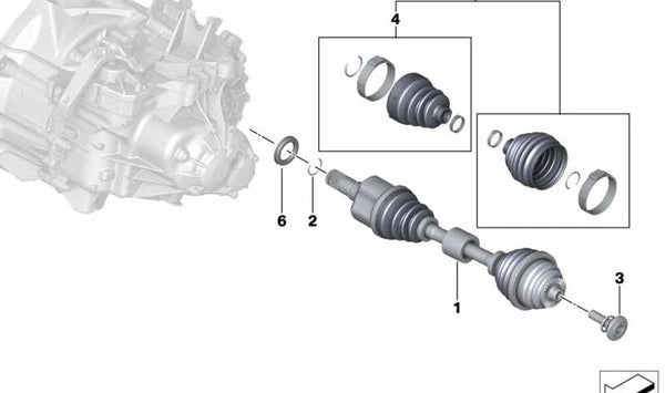 Palier de transmisión izquierdo OEM 31608643373 para BMW F40, F45, F46, F48, F39, F54, F60. Original BMW.