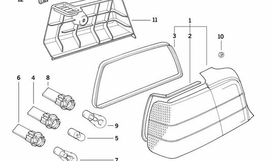 Piloto trasero con luz antiniebla derecha para BMW Serie 3 E36 (OEM 63211387658). Original BMW