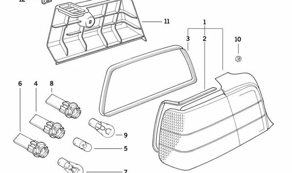 Piloto trasero con luz antiniebla izquierda para BMW E36 (OEM 63211387361). Original BMW