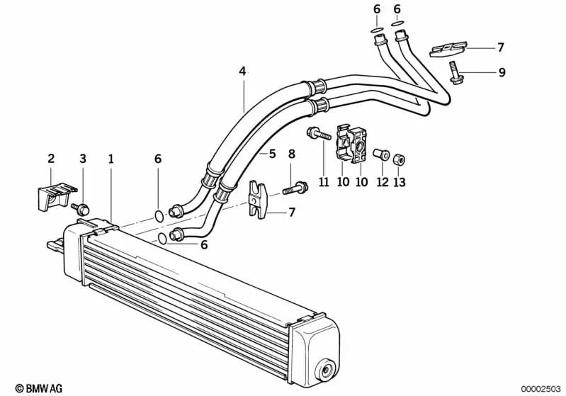 Tubería de retorno del enfriador de aceite para BMW E36 (OEM 17222244645). Original BMW