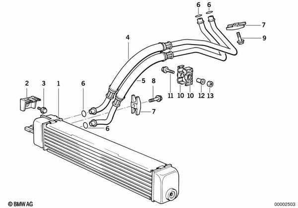 Tubería de retorno del enfriador de aceite para BMW E36 (OEM 17222244645). Original BMW