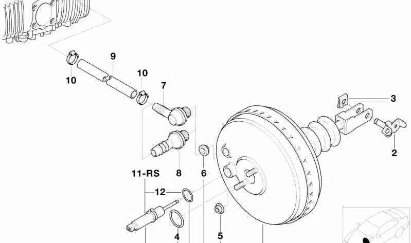 Codo de manguera para BMW E36 (OEM 34331162954). Original BMW