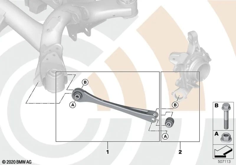 Längslenker-Gummilager-Reparatursatz für BMW F20, F21, F22, F23, F30, F31, F34, F35, F32, F33, F36 (OEM 33322469676). Original BMW