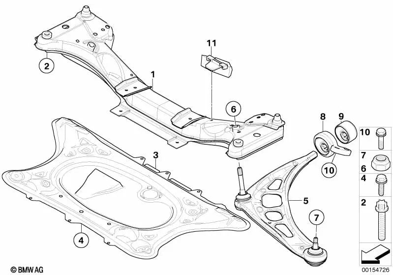 Soporte de brazo de control con buje de goma derecho para BMW Z4 E85, E86 (OEM 31107836863). Original BMW