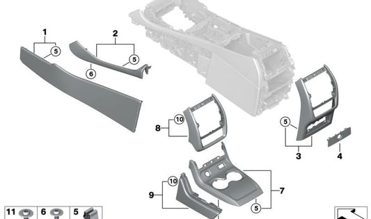 Adorno für eine zentrale Lederkonsole, für BMW G07 (OEM 51169864941). Original BMW