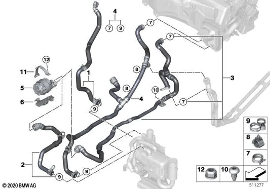 Soporte de Bomba de Refrigerante Adicional para BMW G07, G07N (OEM 64119462111). Original BMW