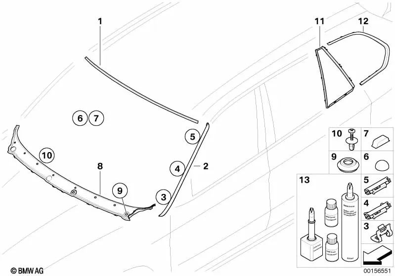 Cubierta superior del parabrisas para BMW X5 E70, E70N (OEM 51317178232). Original BMW