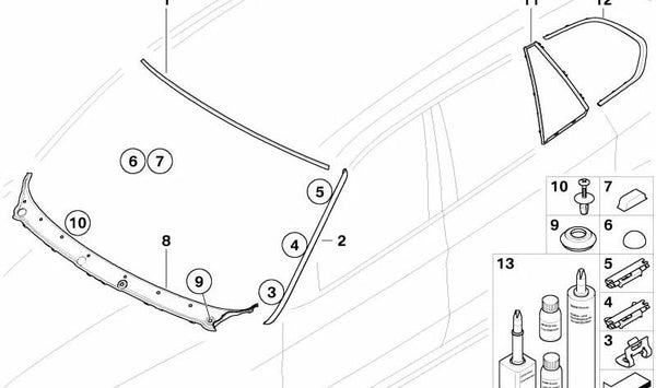 Moldura ventanilla lateral trasera derecha para BMW X5 E70 (OEM 51368037156). Original BMW