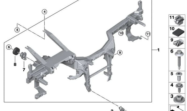 Soporte para refuerzo de túnel izquierdo para BMW X5 F95, G05, X6 F96, G06, X7 G07, XM G09 (OEM 51456805287). Original BMW.