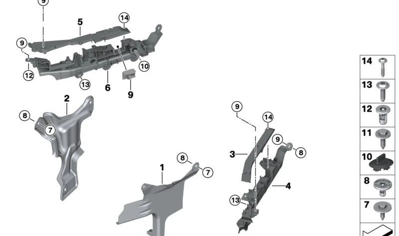 Support supérieur gauche de l'OEM frontal 61136991225 pour BMW G42, G87, G20, G21, G28, G80, G81, G22, G23, G26, G82, G83. BMW d'origine.