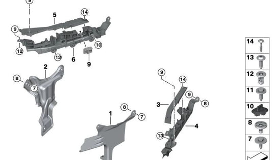 Soporte superior izquierdo del frontal OEM 61136991225 para BMW G42, G87, G20, G21, G28, G80, G81, G22, G23, G26, G82, G83. Original BMW.