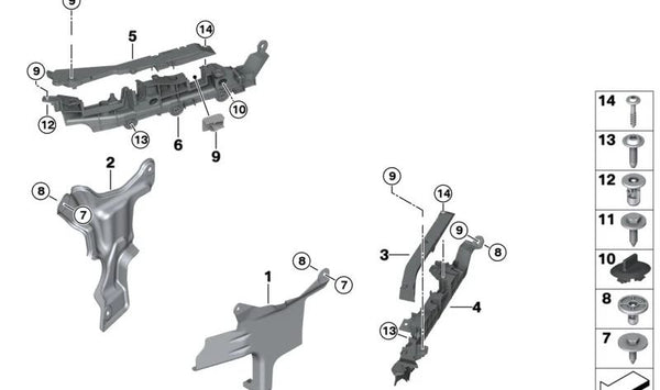 Parte inferior del mamparo izquierda para BMW Serie 2 G42, G87, Serie 3 G20, G21, G28, G80, G81, Serie 4 G22, G23, G26, G82, G83 (OEM 61136991214). Original BMW