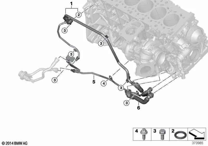 Conducción de cárter de cilindros a turbocompresor de escape para BMW X5 F15, X6 F16 (OEM 11538513836). Original BMW.