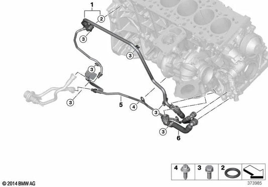 Conducción de cárter de cilindros a turbocompresor de escape para BMW X5 F15, X6 F16 (OEM 11538513836). Original BMW.