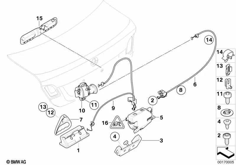 Emergency Release Bowden Cable for BMW E90N, E92, E92N (OEM 51247238649). Original BMW