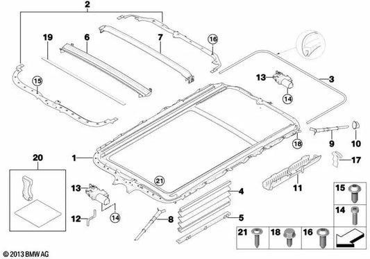 Marco techo panorámico para BMW Serie 3 E91, E91N (OEM 54137176313). Original BMW.