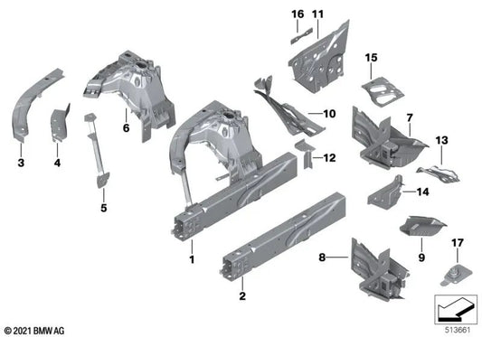 Refuerzo marco lateral derecho para BMW G26E, G26F (OEM 41009626492). Original BMW