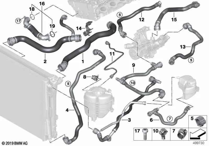 Tubería de Refrigerante de Retorno para BMW Serie 3 G20, G21 (OEM 17128654846). Original BMW.