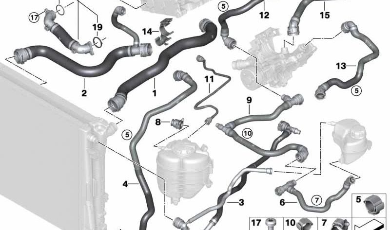 Manguera de refrigerante OEM 17128654845 para BMW G20, G21. Original BMW.