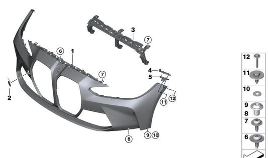 Guía parachoques izquierda inferior para BMW Serie 3 G80, G81, Serie 4 G82, G83 (OEM 51118069419). Original BMW.