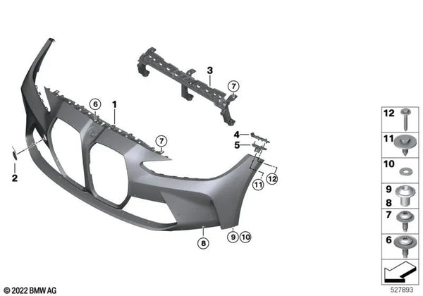 Guía parachoques derecho inferior para BMW G80, G81 Serie 3, G82, G83 Serie 4 (OEM 51118069420). Original BMW