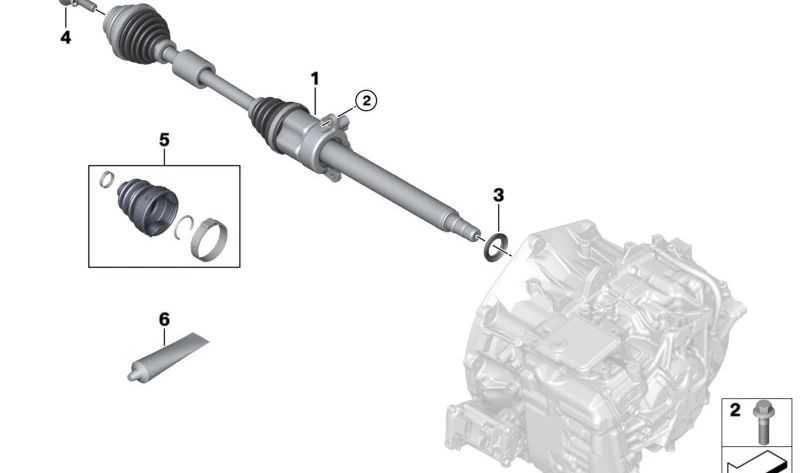 RIGHT TRANSMISSION PALIER OEM 31605A44AB4 for BMW F70, U06. Original BMW.