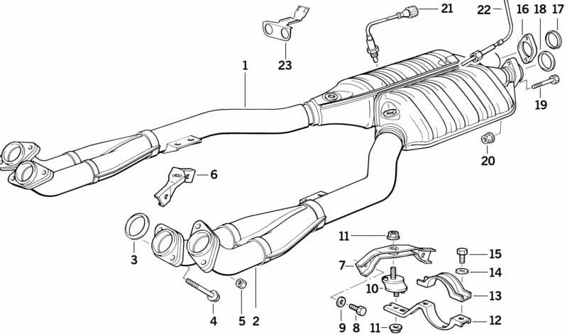 Soporte de escape derecho OEM 18301723450 para BMW E34, E32, E38, E31. Original BMW.